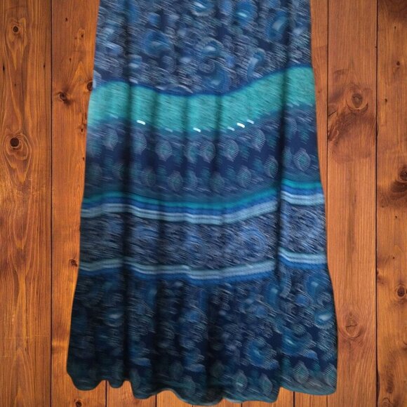 JM Collection Women's Size 14 Blue Paisley Print Boho Full Maxi Skirt Flowy - Picture 3 of 4